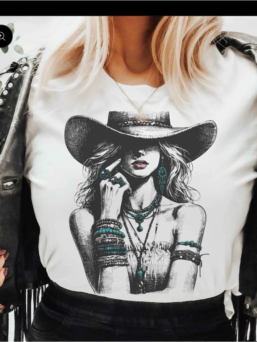 Cowgirl Graphic Short Sleeve Tee with Turquoise Accents